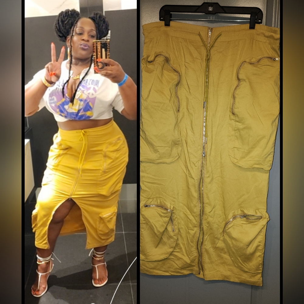 Yellow Midi Skirt with Front Slit